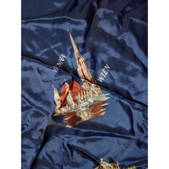 Vintage Navy Blue Vienna Austria Scenery Scarf with Stitched Hem*Burgtheatre - Picture 5 of 8